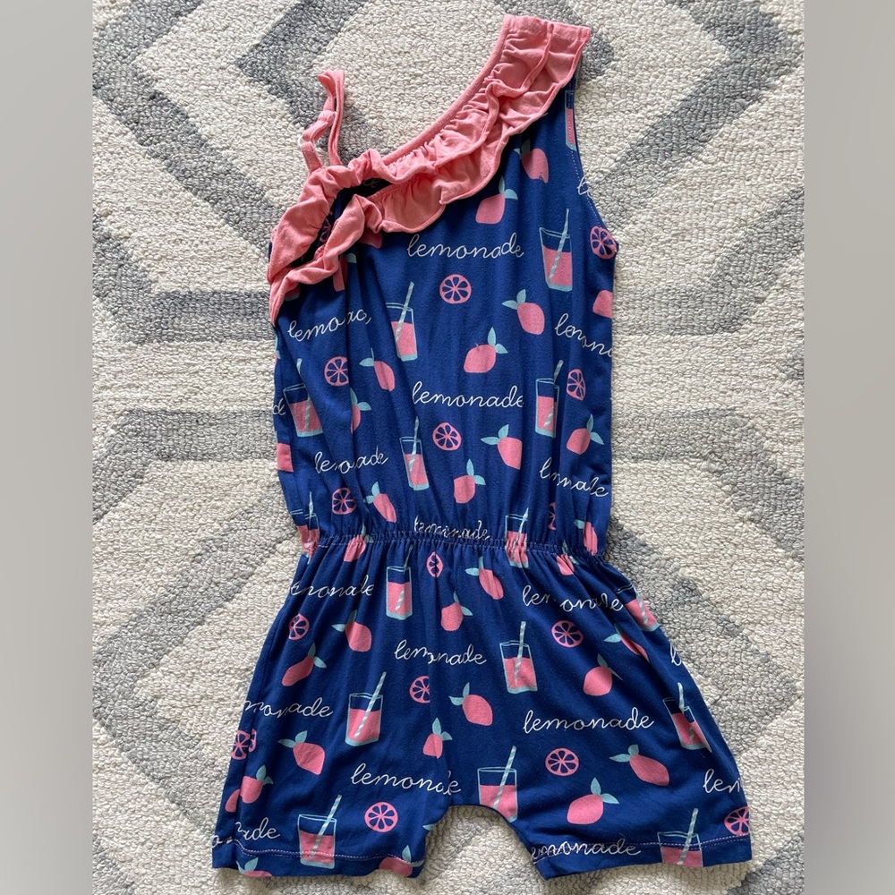 Kickee Pants Pink Lemonade Print  Romper with Pockets size 6 $42 value